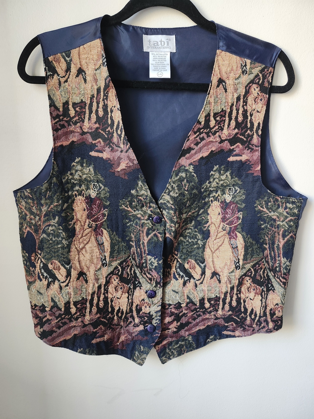 Tabi 90's Navy Cross Stitch Tapestry Equestrian Vest - Picture 3 of 11